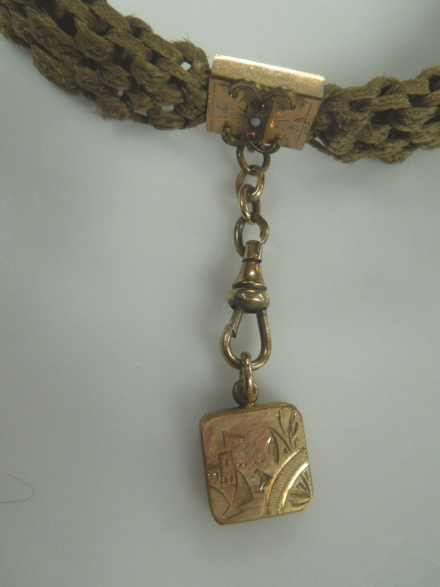 b021 Victorian Era Woven Hair Vest Chain with 10k Yellow Gold Findings