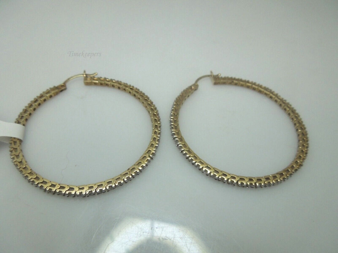 r250 Vintage 10kt Yellow Gold Diamond .50cts Hoop Earrings Signed 9.7g