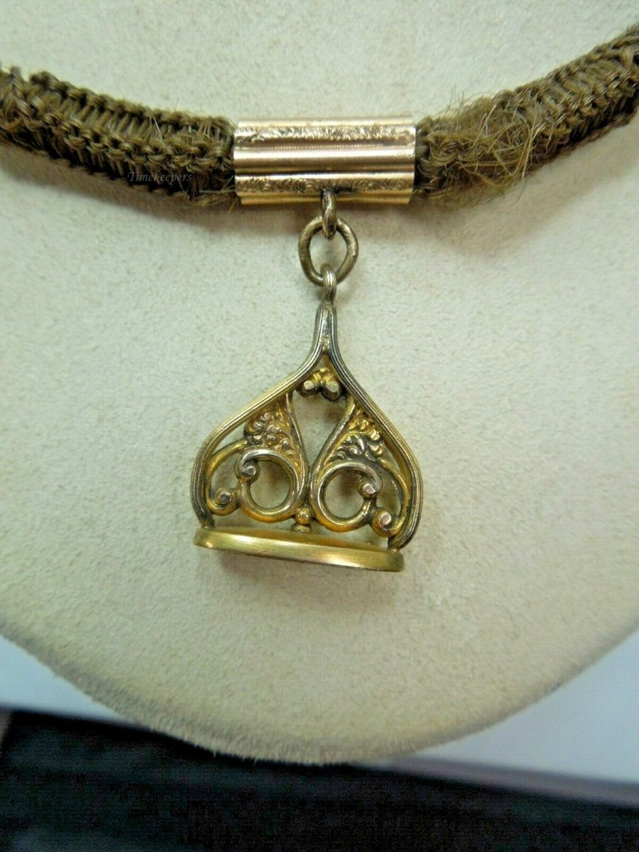 e590 Victorian Era Woven Hair Vest Pocket Watch Chain Gold Filled Pendant and Choker Necklace