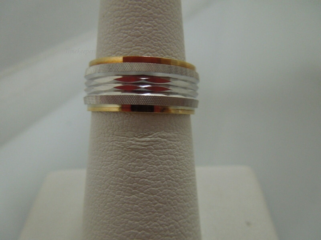 r497 Vintage Keepsake 14k White Yellow Gold Etched Wedding Band Size 6.6 Signed