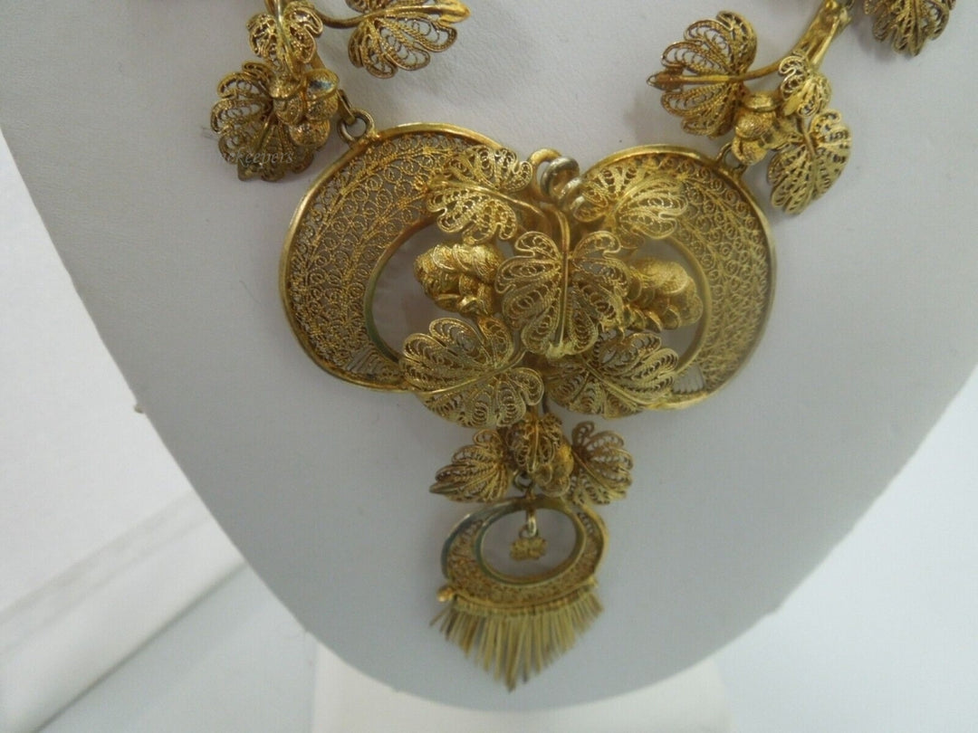 r323 Sterling Silver Gold Wash Filigree Necklace beautiful Vintage