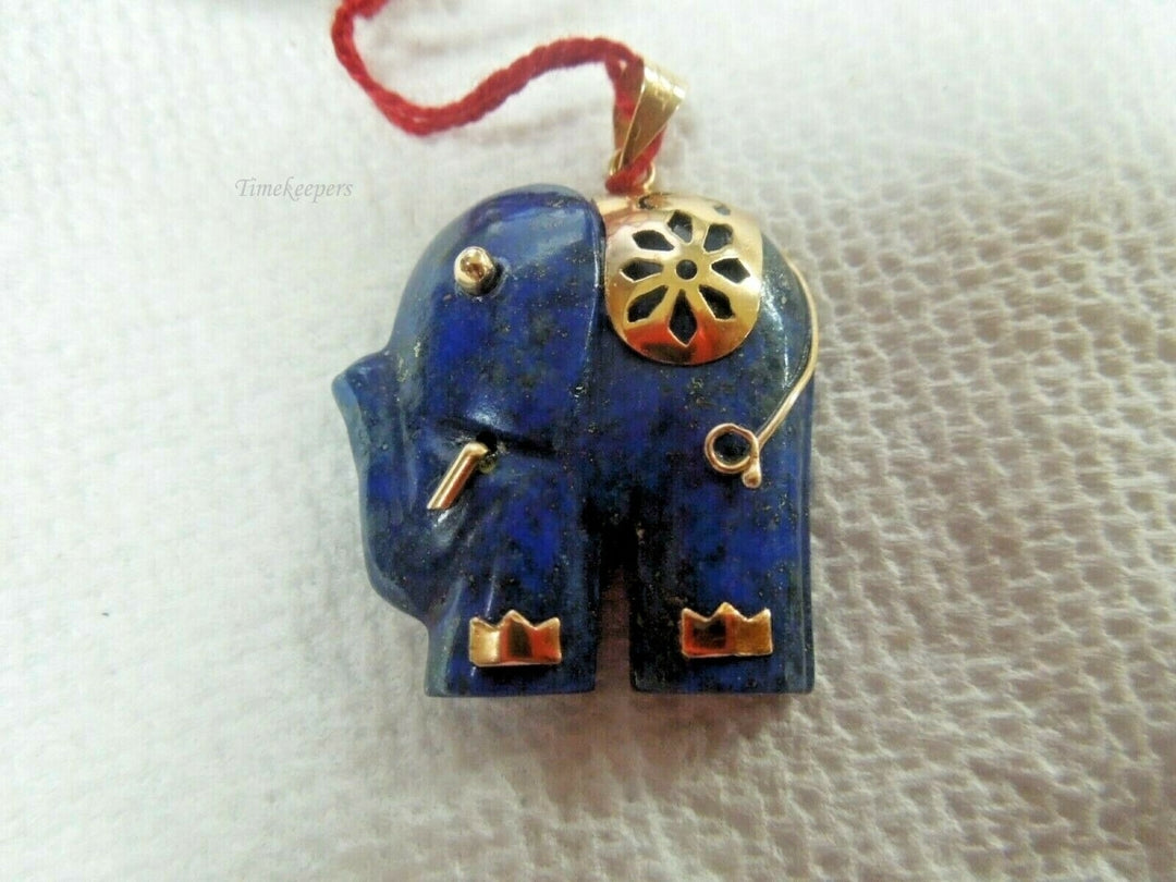 q709 Lapis lazuli Elephant with 14kt 585 Yellow Gold Jeweled Elephant Pendant