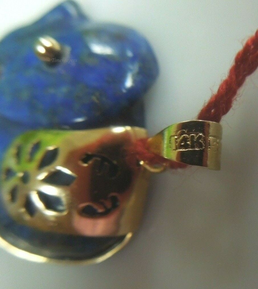 q709 Lapis lazuli Elephant with 14kt 585 Yellow Gold Jeweled Elephant Pendant