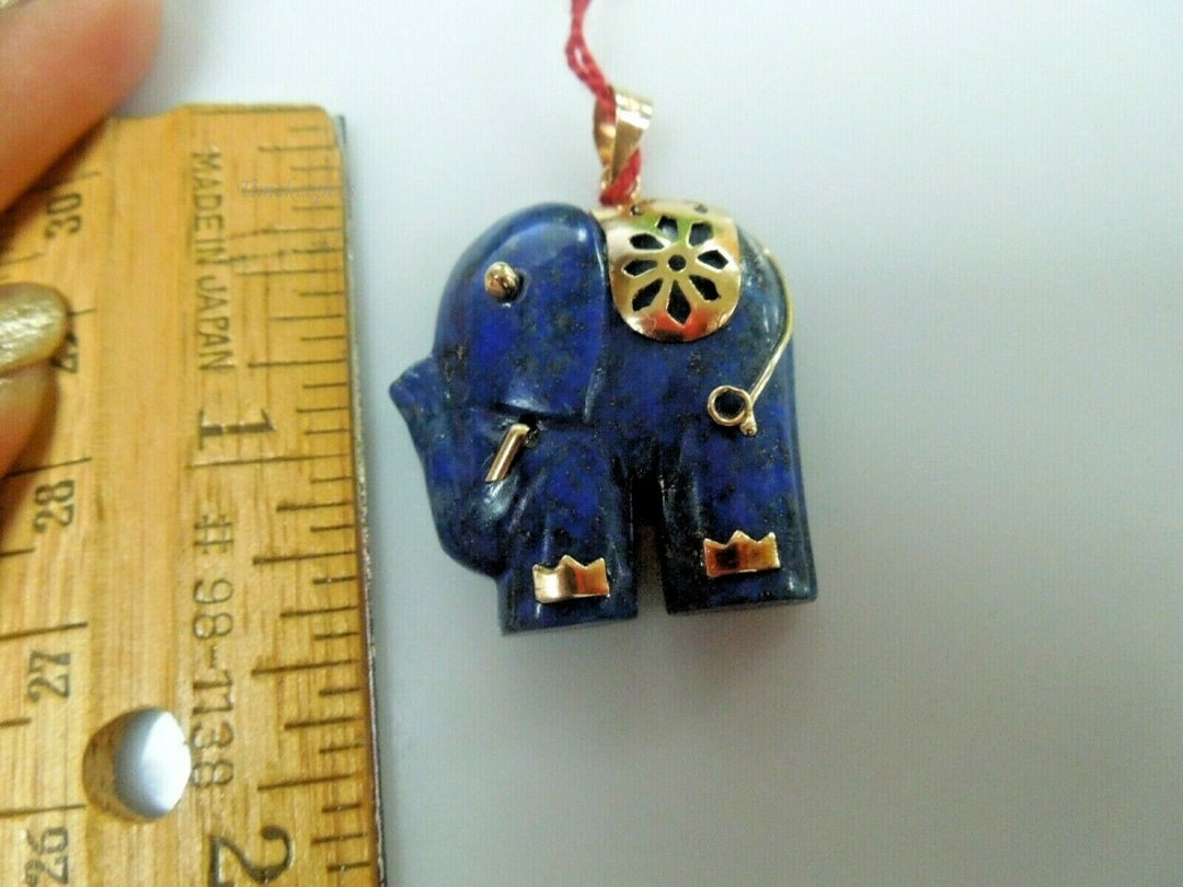 q709 Lapis lazuli Elephant with 14kt 585 Yellow Gold Jeweled Elephant Pendant