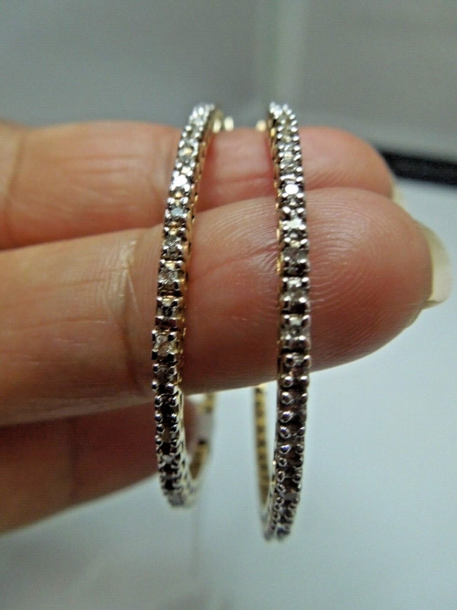 r250 Vintage 10kt Yellow Gold Diamond .50cts Hoop Earrings Signed 9.7g