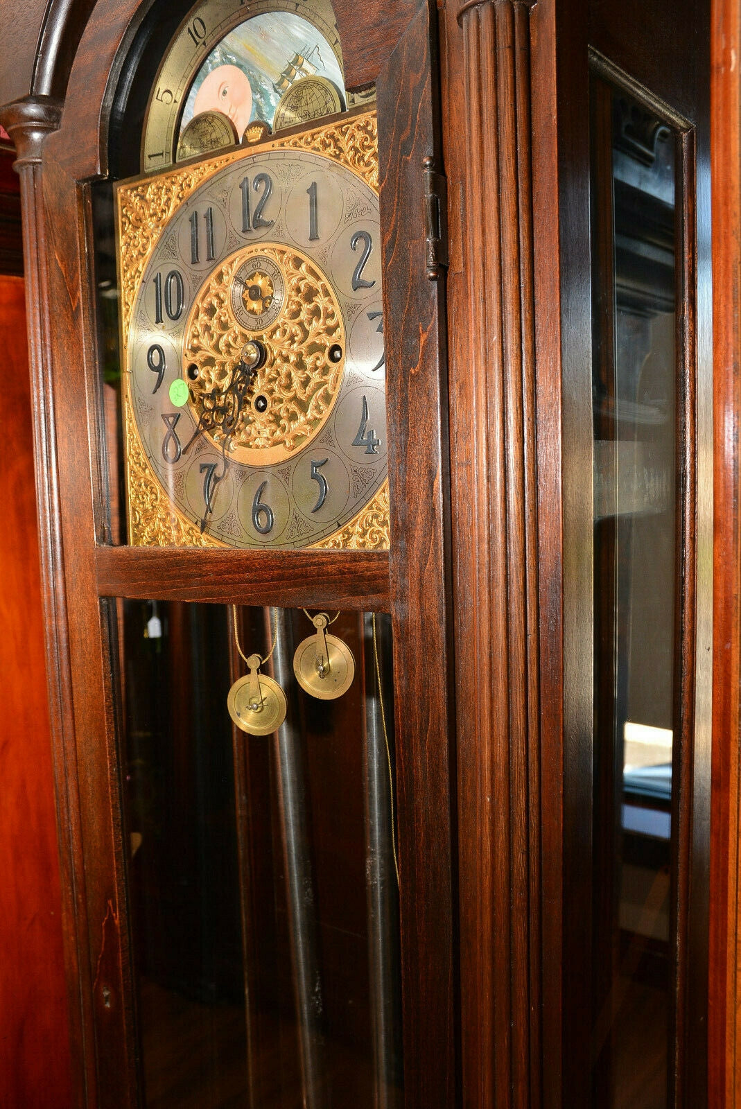 c012 American Antique Moon Dial Tall Case Grandfather Clock- Local Pickup Only