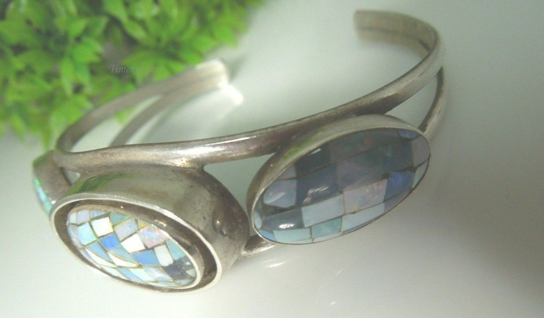 q436 Jay King DTR 925 Sterling Fire Opal Mosaic & Turquoise Reversible Cuff Bracelet