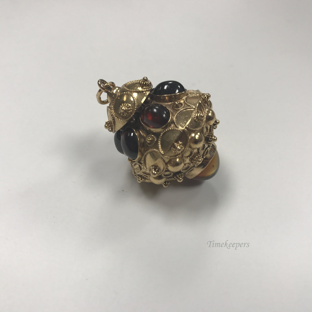 d088 Vintage Stunning 14k Yellow Gold Sphere Pendant Brown Garnet Unique Design