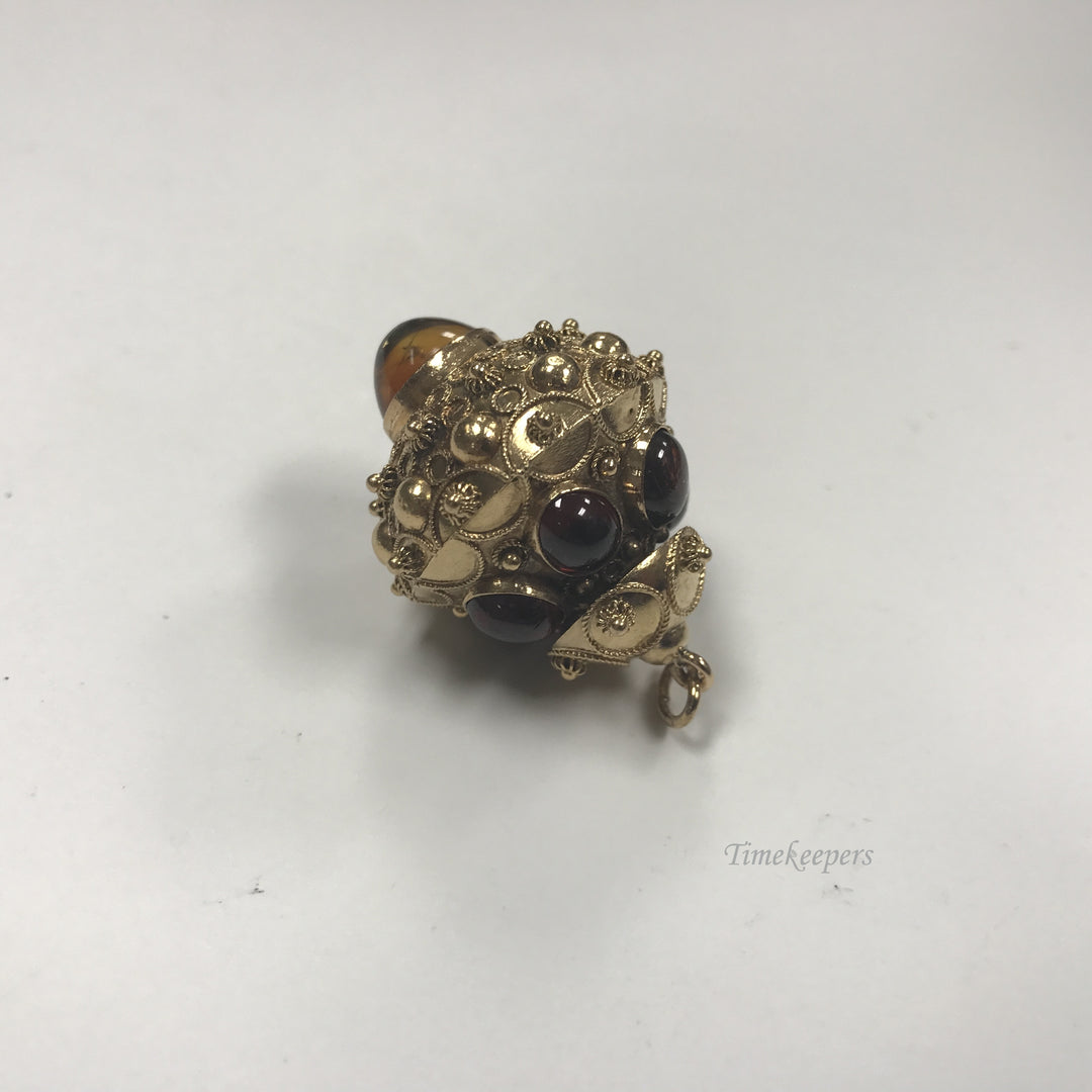 d088 Vintage Stunning 14k Yellow Gold Sphere Pendant Brown Garnet Unique Design