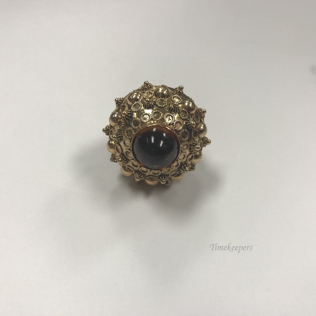 d088 Vintage Stunning 14k Yellow Gold Sphere Pendant Brown Garnet Unique Design