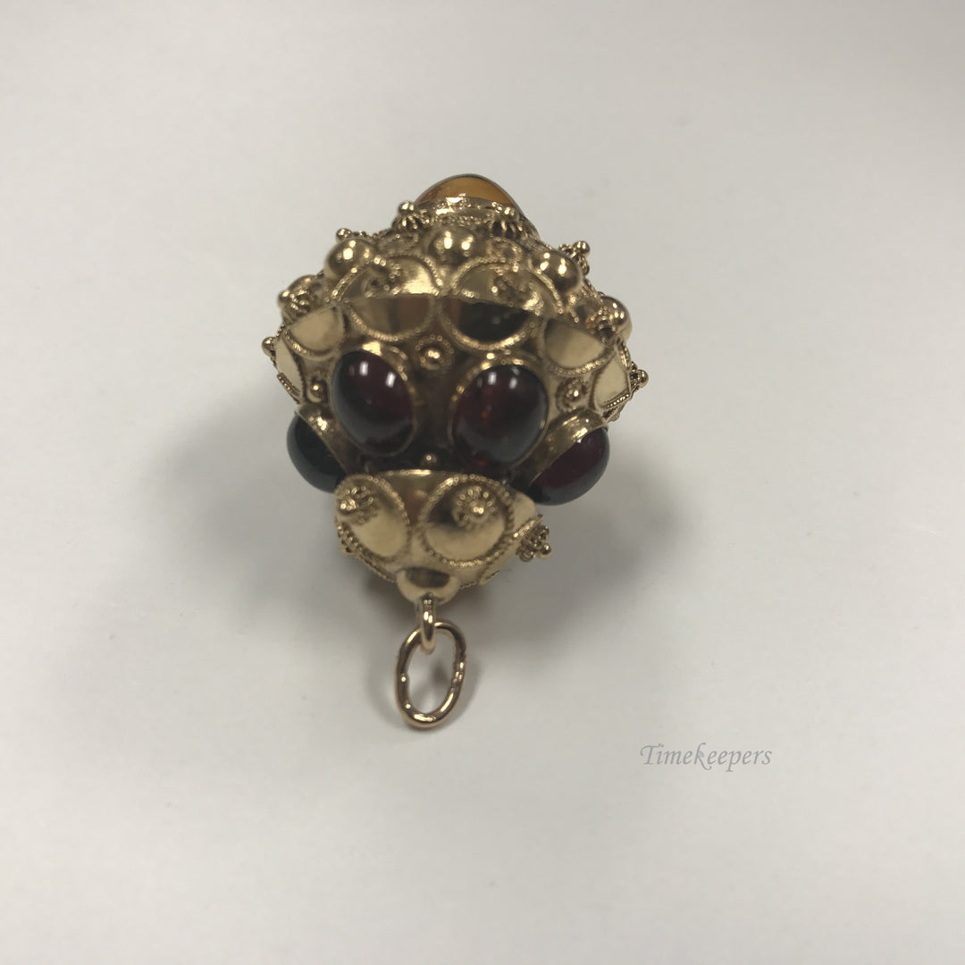 d088 Vintage Stunning 14k Yellow Gold Sphere Pendant Brown Garnet Unique Design