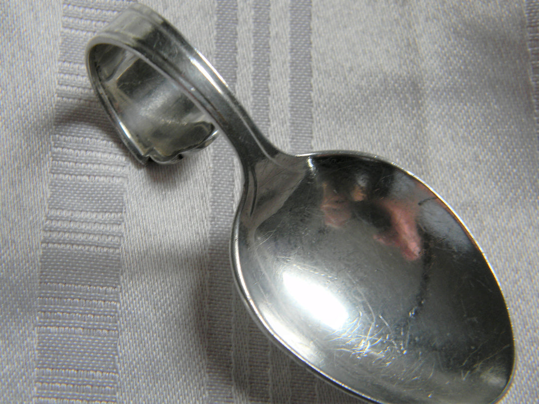 h643 Vintage Sterling Silver Curved Handle Baby Spoon by Radar
