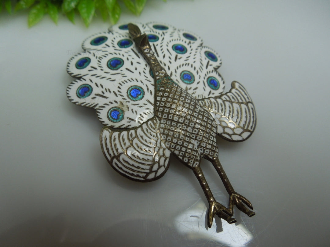 f657 Vintage Sterling Silver Peacock Enamel Pin/Brooch Charm
