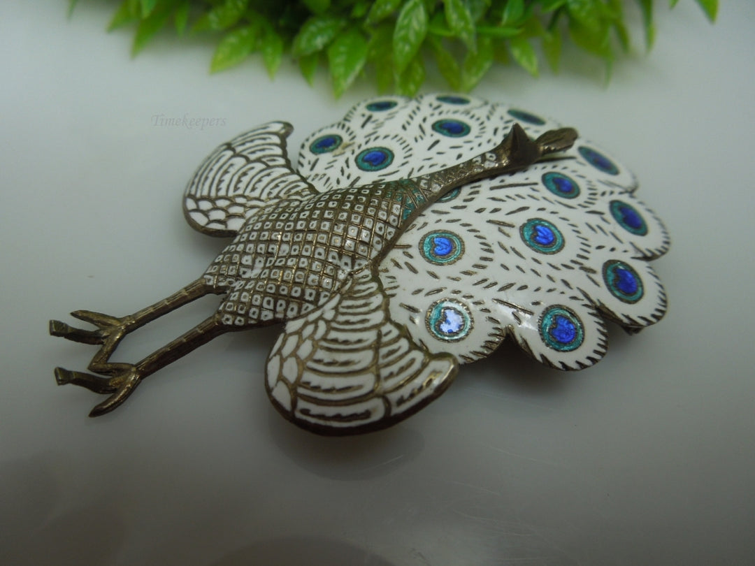 f657 Vintage Sterling Silver Peacock Enamel Pin/Brooch Charm