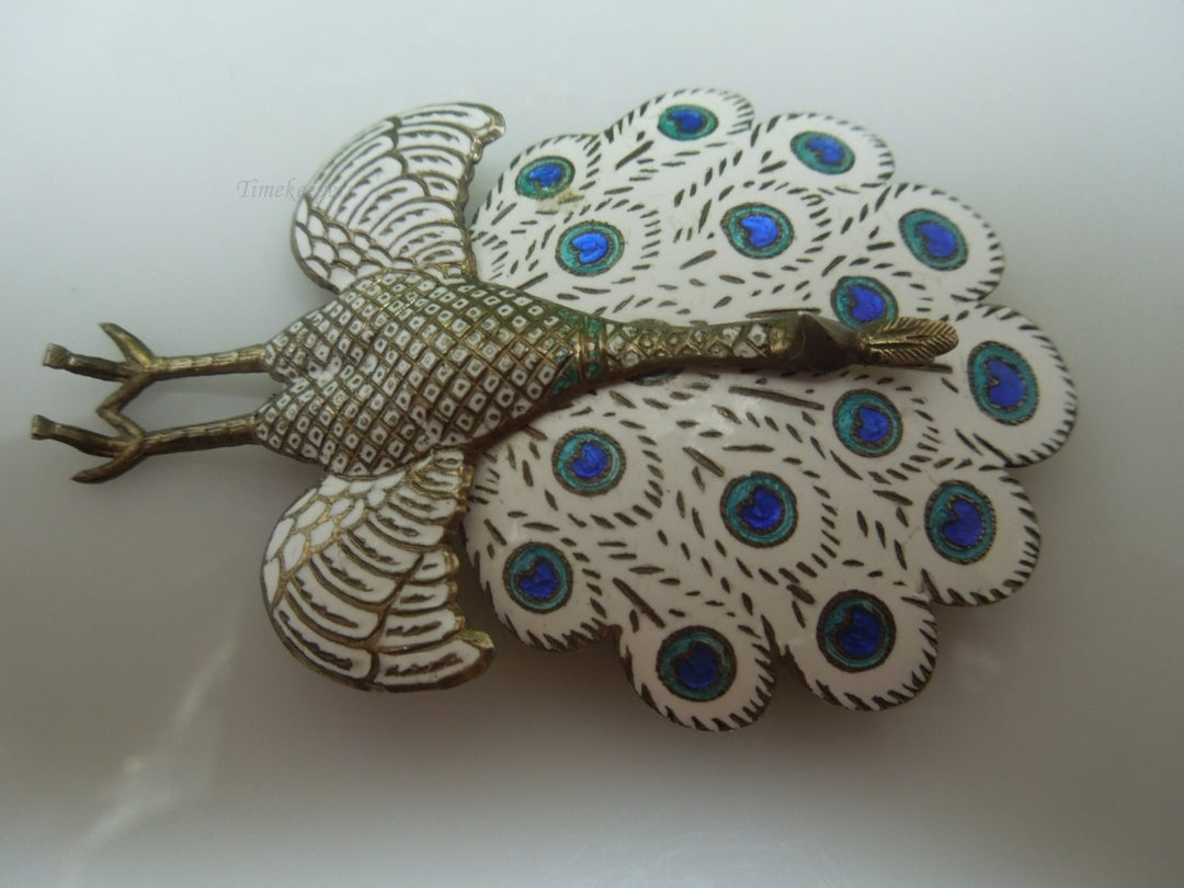 f657 Vintage Sterling Silver Peacock Enamel Pin/Brooch Charm