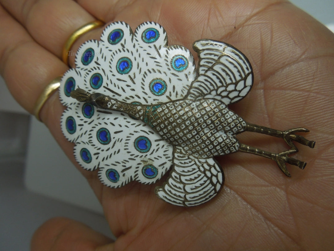 f657 Vintage Sterling Silver Peacock Enamel Pin/Brooch Charm