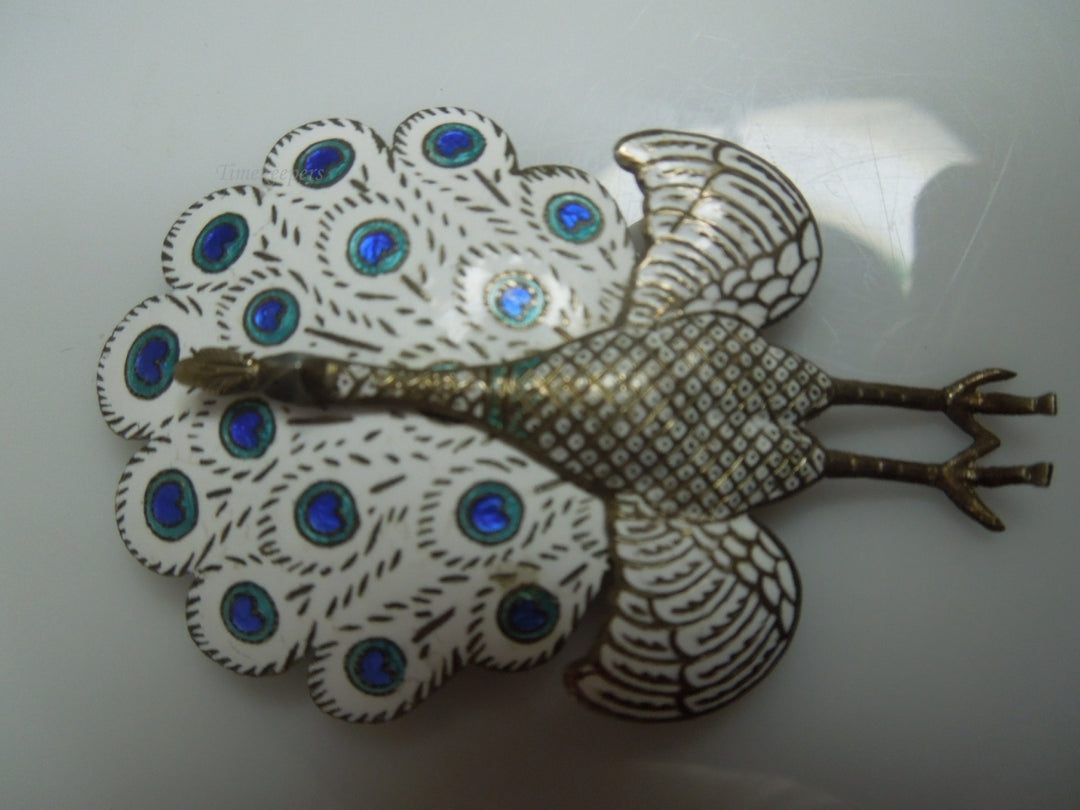 f657 Vintage Sterling Silver Peacock Enamel Pin/Brooch Charm