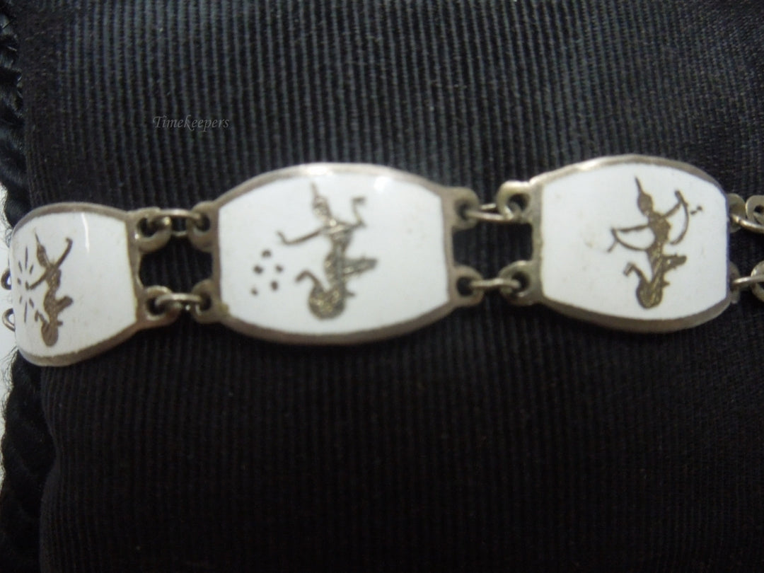 q239 1930 Sterling Silver 925 Siam Niello Exotic Dancers Bracelet 7"