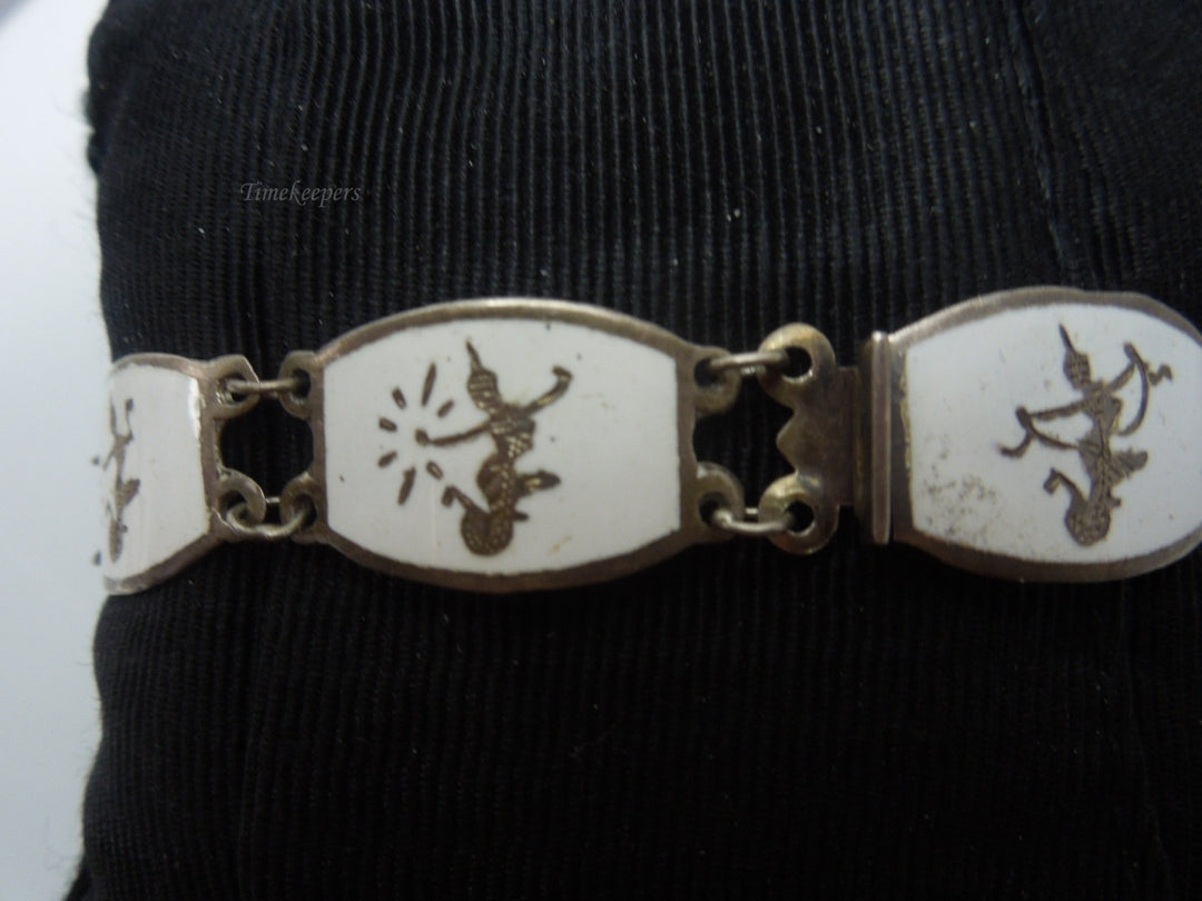 q239 1930 Sterling Silver 925 Siam Niello Exotic Dancers Bracelet 7"