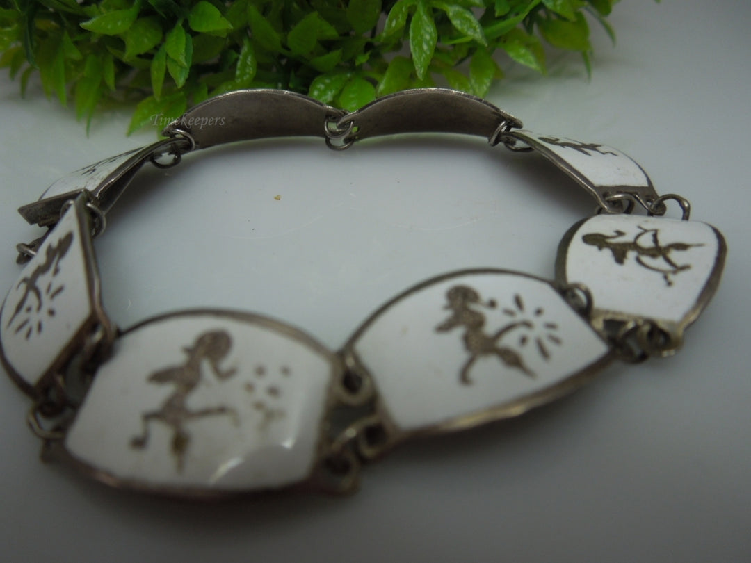 q239 1930 Sterling Silver 925 Siam Niello Exotic Dancers Bracelet 7"