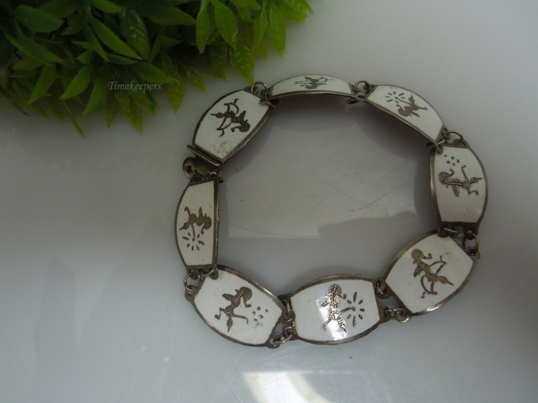 q239 1930 Sterling Silver 925 Siam Niello Exotic Dancers Bracelet 7"