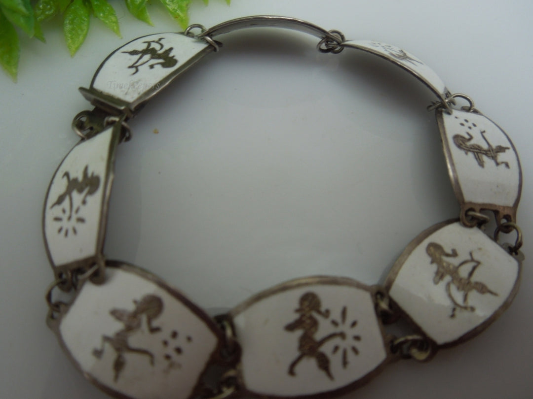 q239 1930 Sterling Silver 925 Siam Niello Exotic Dancers Bracelet 7"
