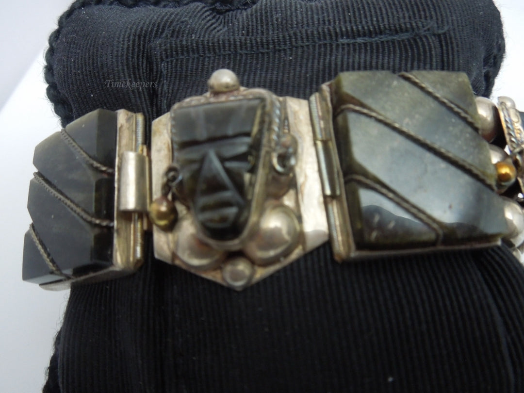 q241 Vintage Sterling Silver Wide Black Onyx Bracelet 7"