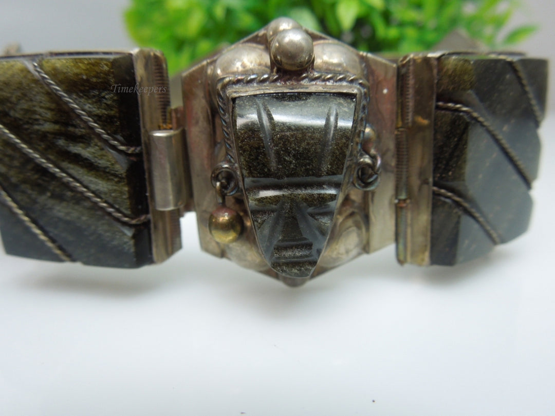 q241 Vintage Sterling Silver Wide Black Onyx Bracelet 7"