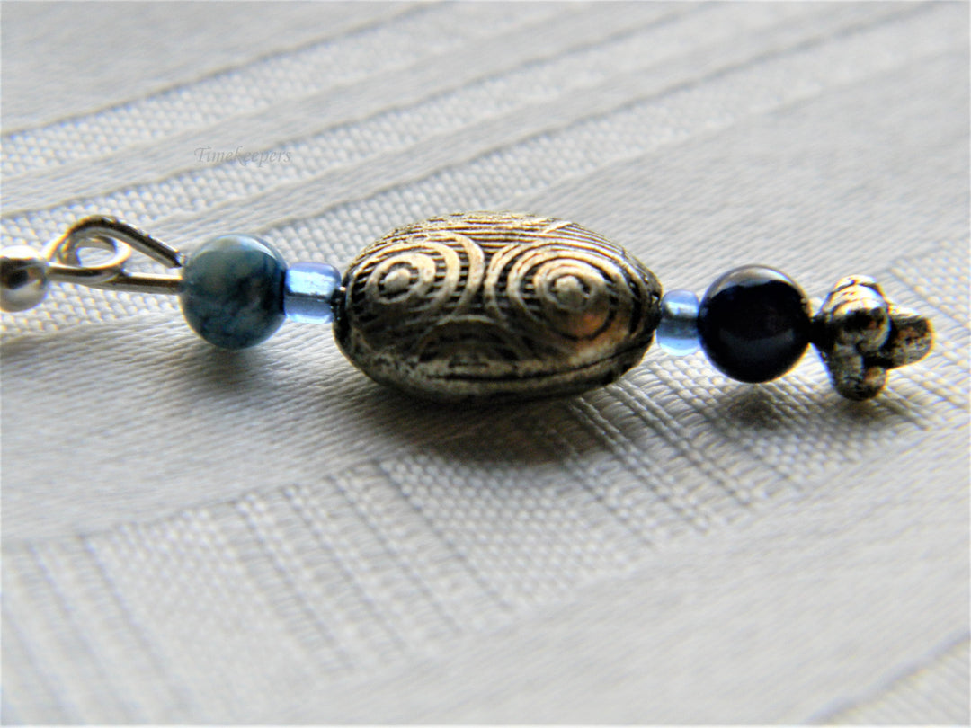 j556 Beautiful Handmade Beaded Necklace and Earring Set in Blues and Silver