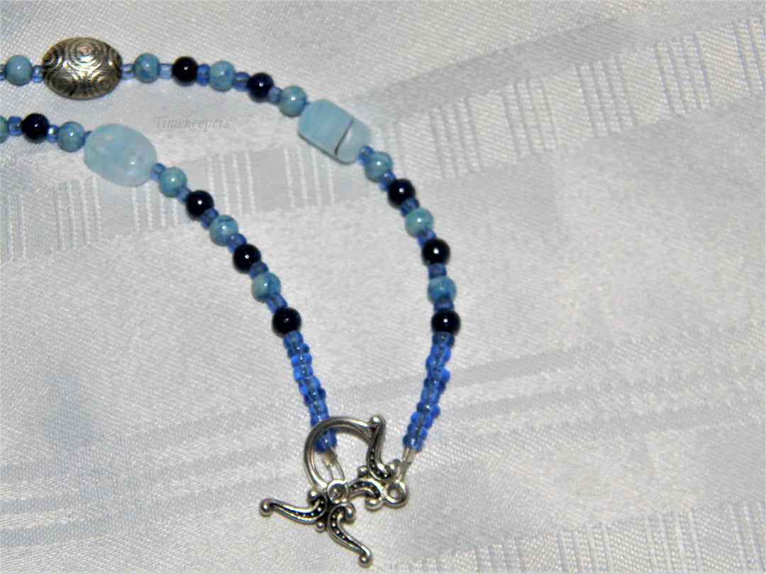 j556 Beautiful Handmade Beaded Necklace and Earring Set in Blues and Silver