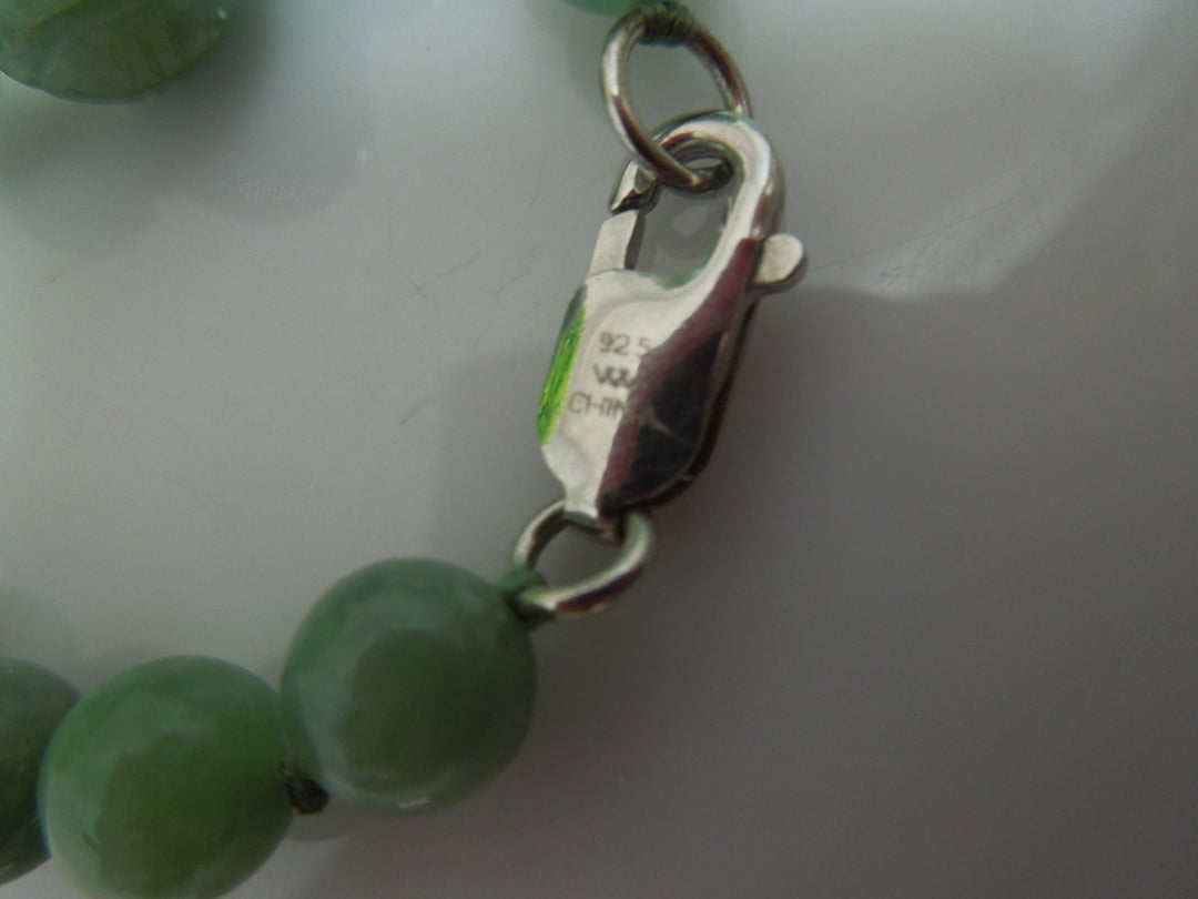 q251 Vintage Carved Green Aventurine 19" Long with 9 Carved Beads Necklace