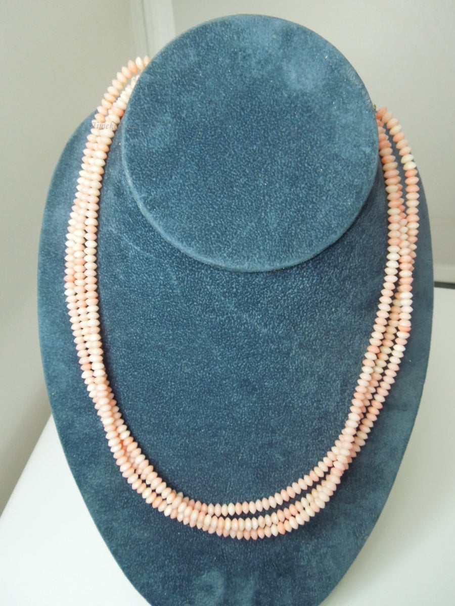 q253 Vintage Rhodochrosite Beads 3 Strands 18" Necklace with Sterling Clasp