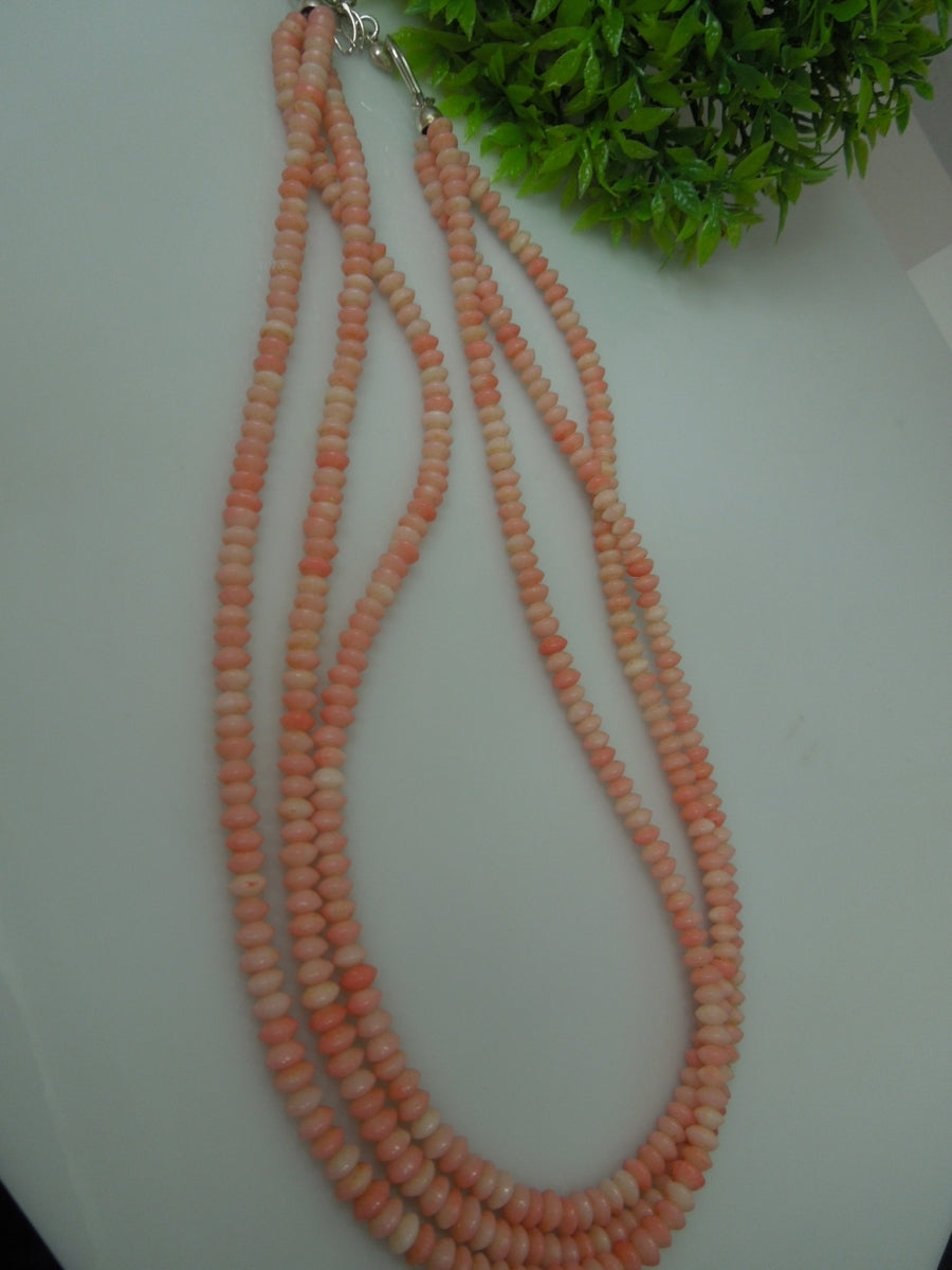 q253 Vintage Rhodochrosite Beads 3 Strands 18" Necklace with Sterling Clasp