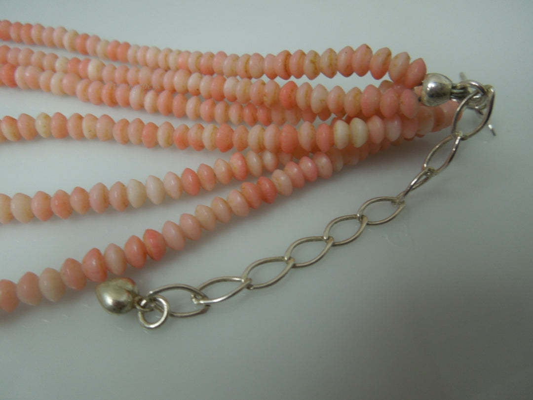 q253 Vintage Rhodochrosite Beads 3 Strands 18" Necklace with Sterling Clasp