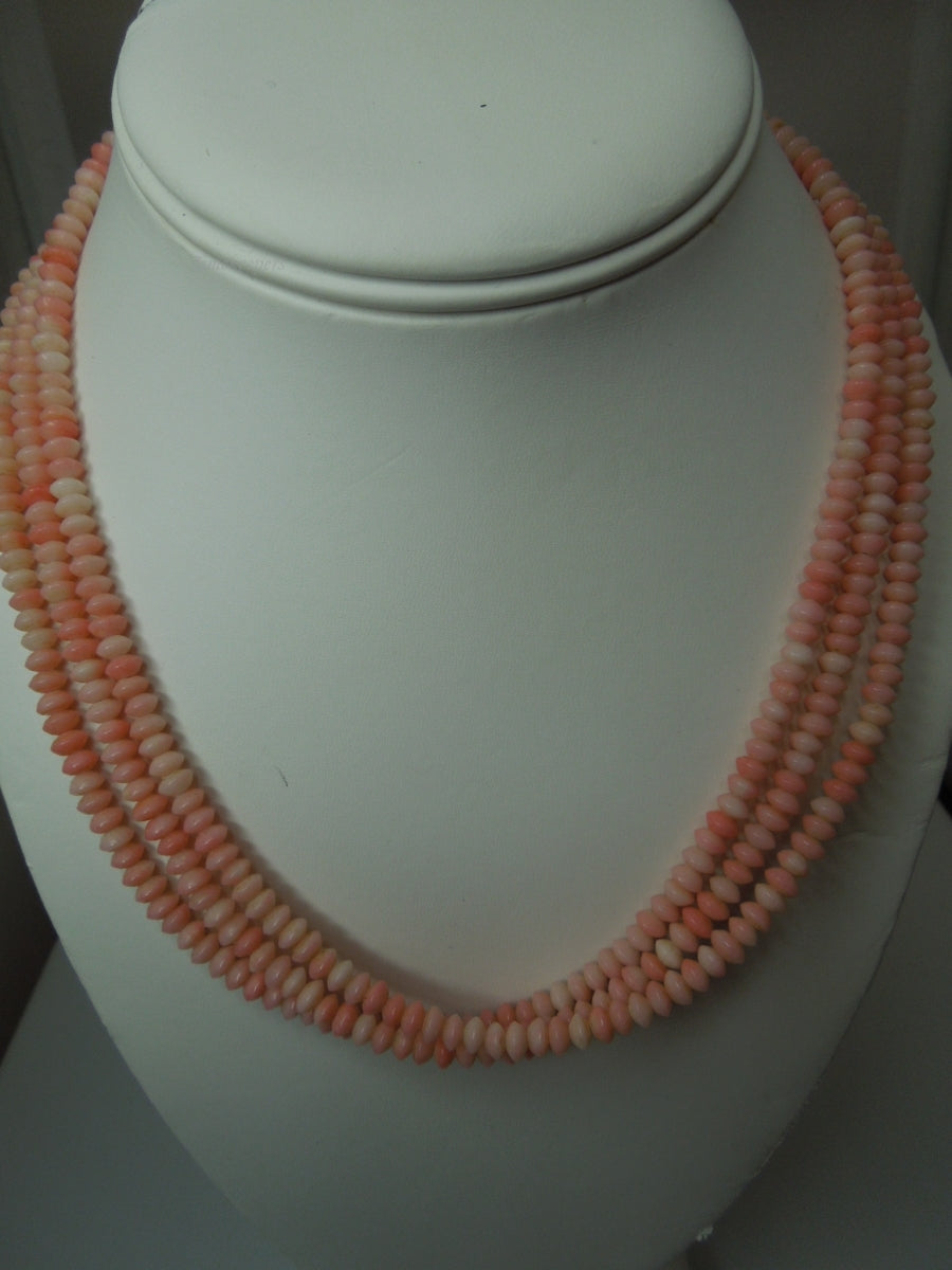 q253 Vintage Rhodochrosite Beads 3 Strands 18" Necklace with Sterling Clasp