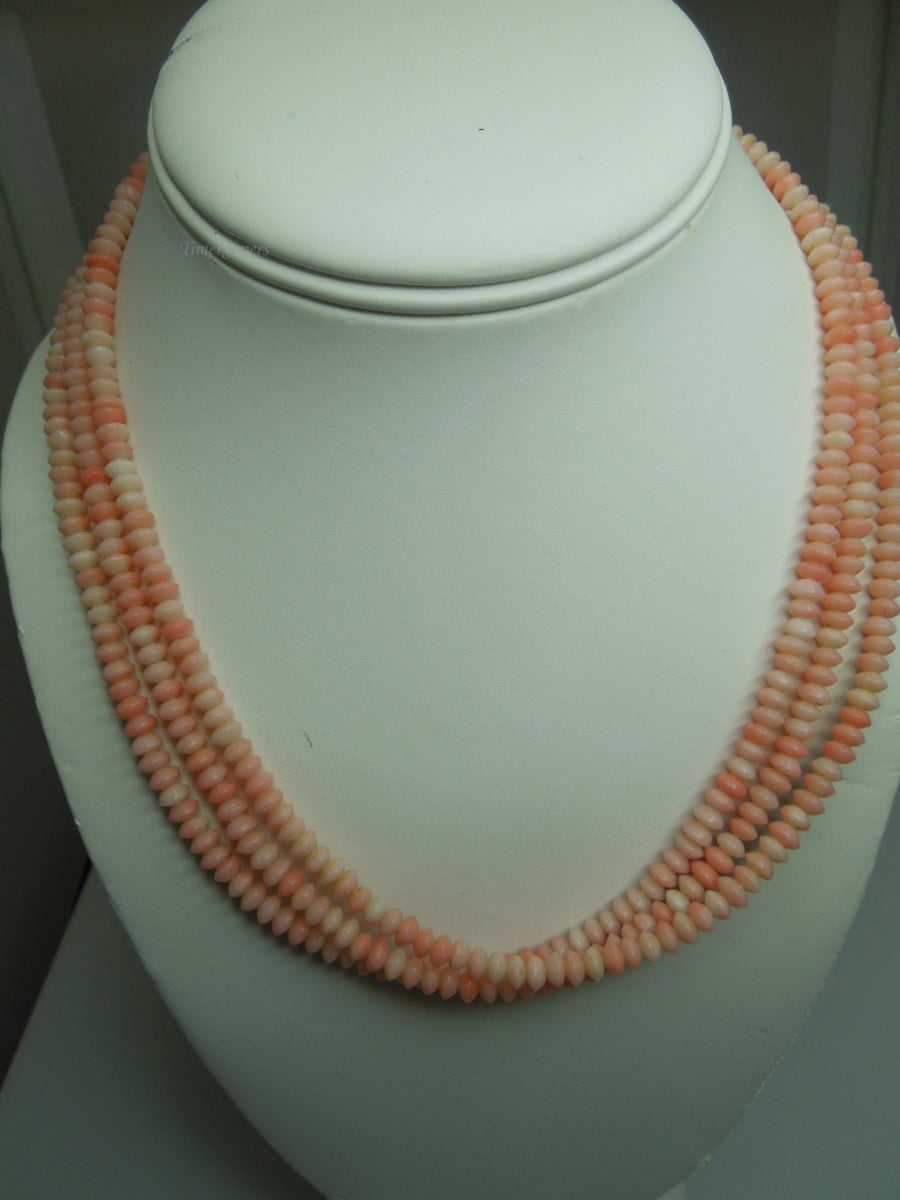 q253 Vintage Rhodochrosite Beads 3 Strands 18" Necklace with Sterling Clasp