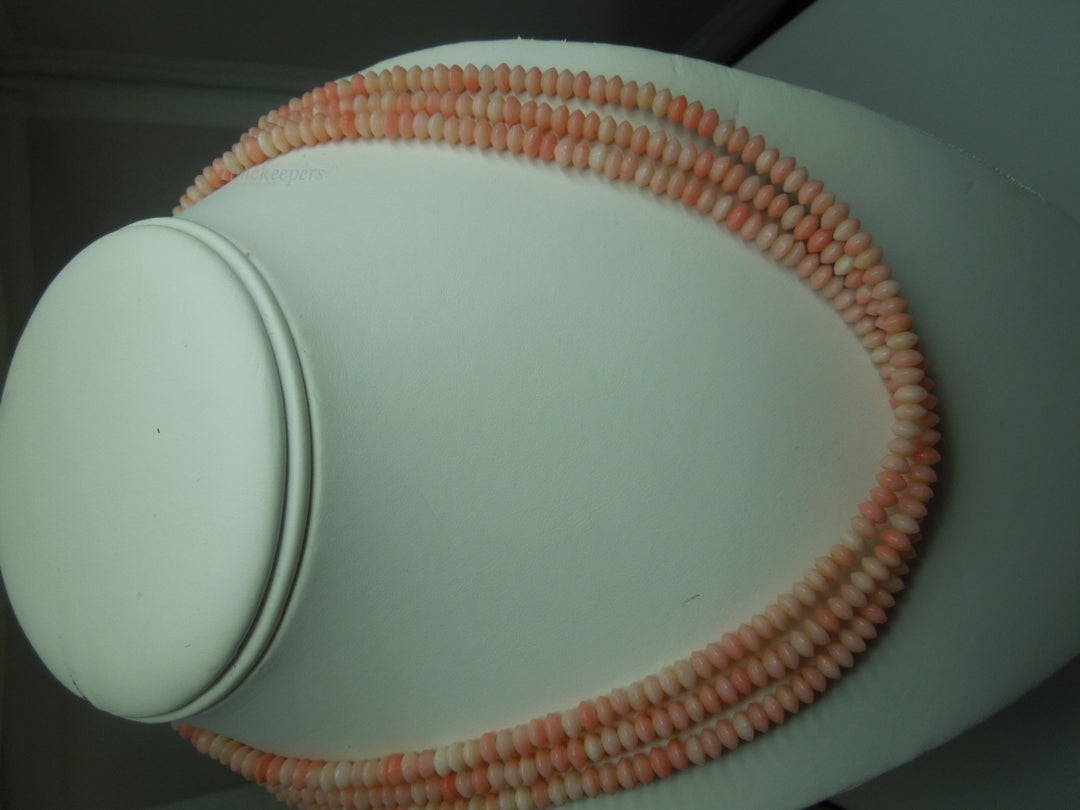 q253 Vintage Rhodochrosite Beads 3 Strands 18" Necklace with Sterling Clasp