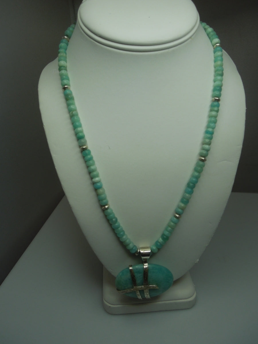 q258 Vintage Larimar Necklace 19" and Beautiful Pendant with Sterling Silver Clasp