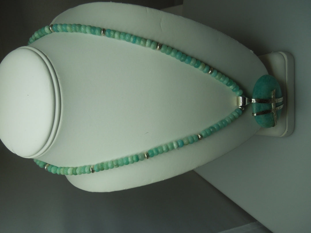 q258 Vintage Larimar Necklace 19" and Beautiful Pendant with Sterling Silver Clasp