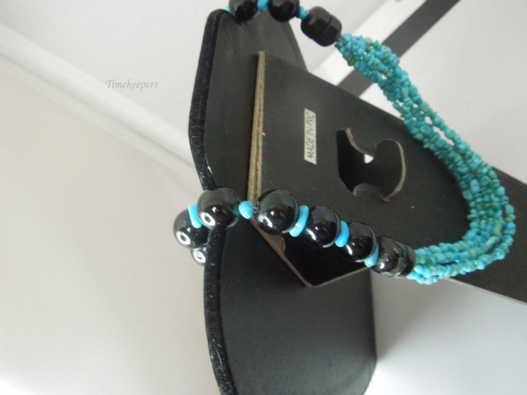 q255 Pretty Vintage Turquoise and Black Onyx Necklace 30" For Women