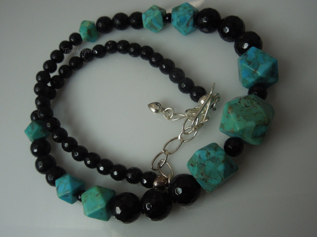 q256 Vintage Turquoise and Black Onyx Necklace 18" For Women