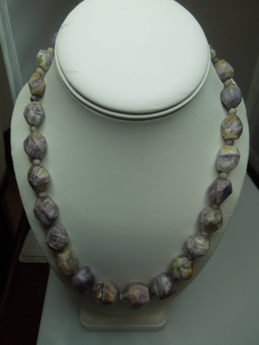 q272 Vintage Russian Charoite 925 Sterling Silver Clasp Jewelry Necklace 19"