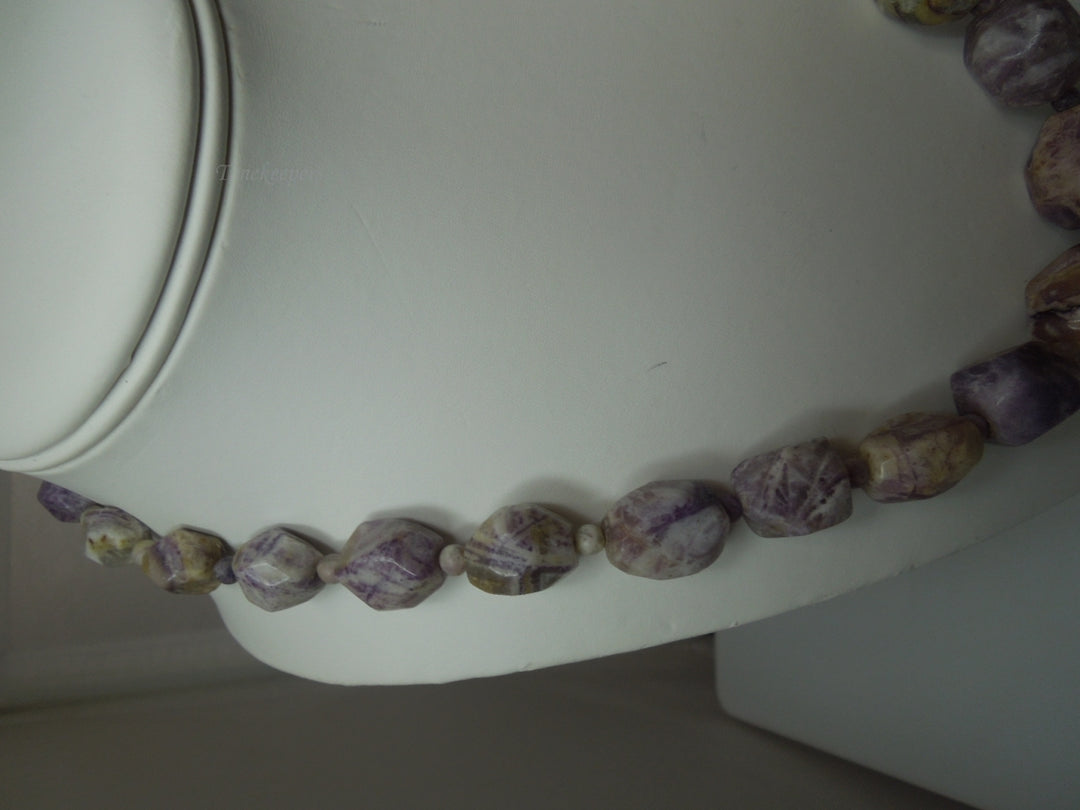 q272 Vintage Russian Charoite 925 Sterling Silver Clasp Jewelry Necklace 19"