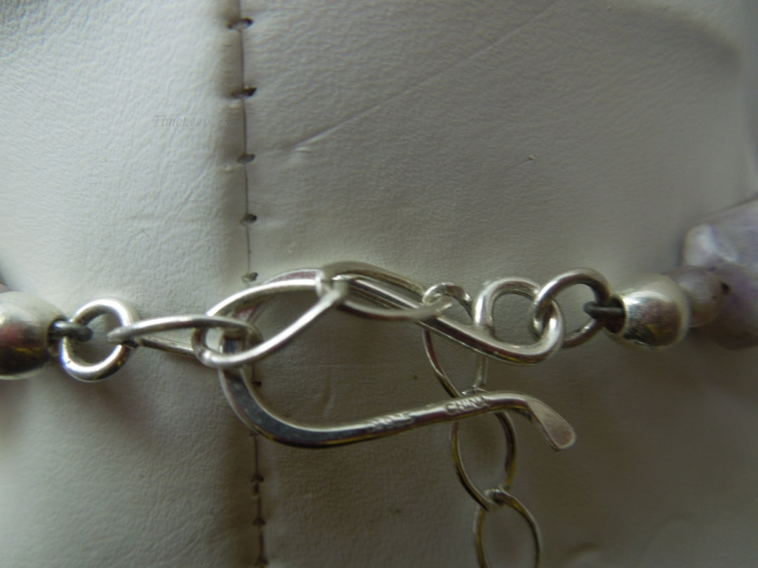 q272 Vintage Russian Charoite 925 Sterling Silver Clasp Jewelry Necklace 19"