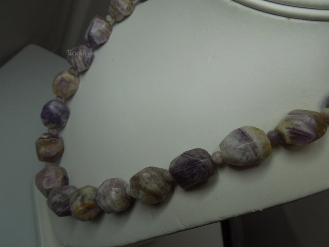 q272 Vintage Russian Charoite 925 Sterling Silver Clasp Jewelry Necklace 19"