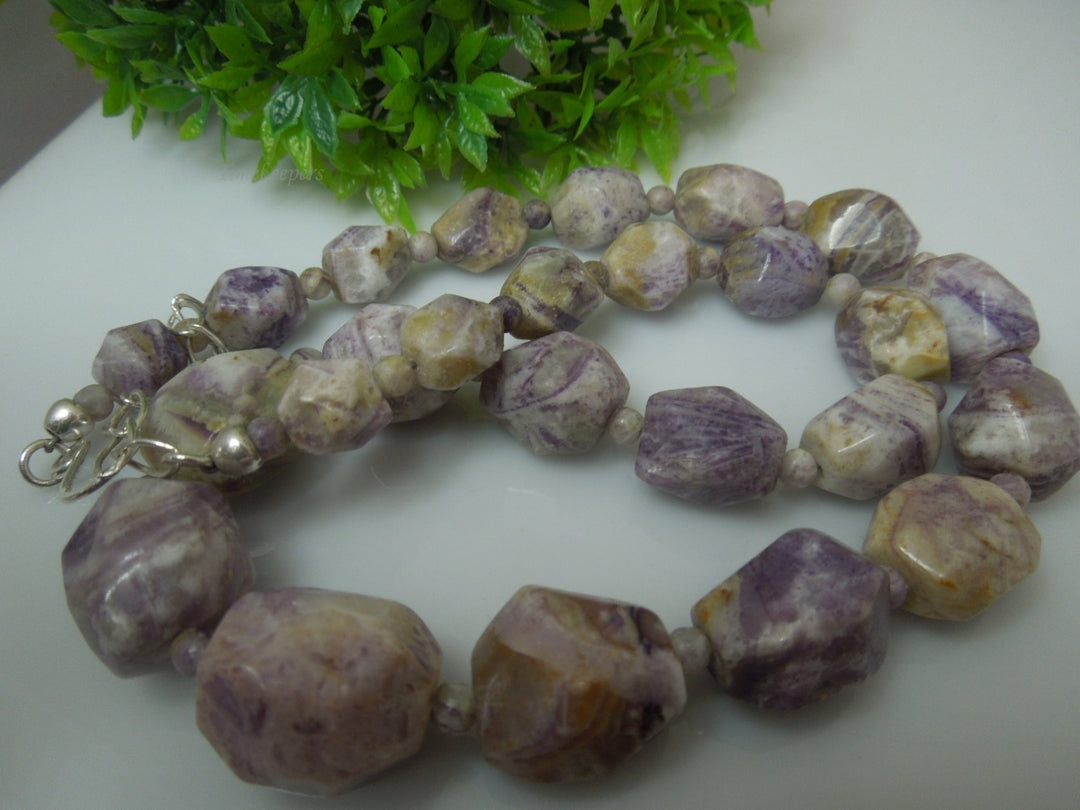 q272 Vintage Russian Charoite 925 Sterling Silver Clasp Jewelry Necklace 19"