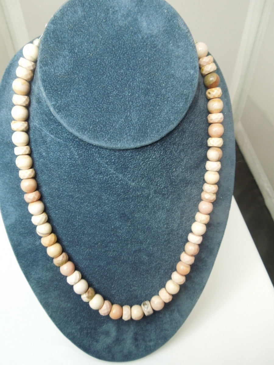 q273 Vintage Quartz Crystal RO Beads Sterling Silver Clasp Necklace 18.5"