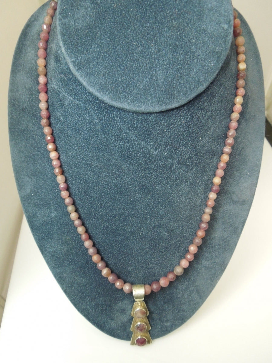 q274 Vintage Rhodochrosite Beads Sterling Silver Clasps Necklace 18"