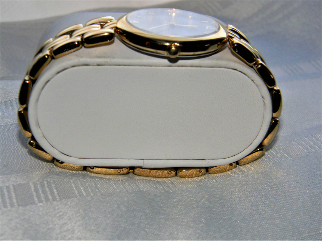 j575 Retro Seiko Quartz Black Dial Wrist Watch Bracelet Band in Gold Tone