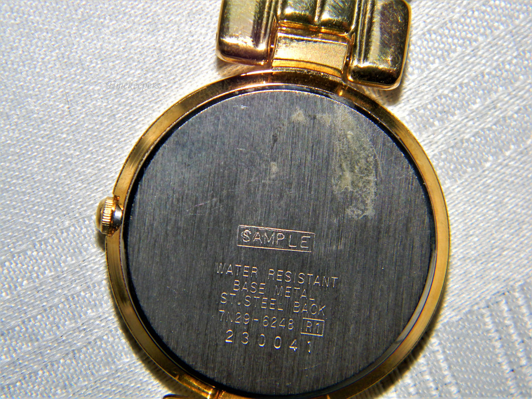 j575 Retro Seiko Quartz Black Dial Wrist Watch Bracelet Band in Gold Tone